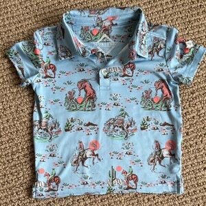 BURLEBO Kids Cowboy Print Sky Blue Polo